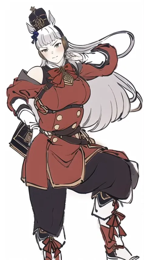Masterpiece, high quality, ink,white background, simple background, full body,
<lora:WaterMargin_v1:1>
1girl,solo,Gold Ship 2.0,Gold Ship(Racing clothes),gold_ship_\(umamusume\),horse ears,horse girl,bare_shoulders,long hair, sliver hair,hat,headphones,blunt_bangs,white_gloves,white legwear,boots,red bow,belt,bowtie,red shirt,white pantyhose
<lora:Gold Ship 2.0:0.65>
holding weapon, fighting stance, closed mouth,