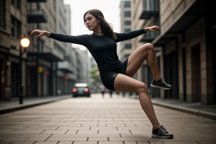full body,photo of a 18 year old girl,parkour,happy,ray tracing,detail shadow,shot on Fujifilm X-T4,85mm f1.2,sharp focus,depth of field,blurry background,bokeh,lens flare,motion blur,<lora:add_detail:1>,<lora:LCM_LoRA_Weights_SD15:1>,