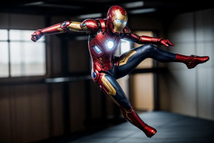 Marvel s,full body,photo of a 18 year old girl,ironman,Parkour,happy,looking at viewer,blue eyes,ray tracing,detail shadow,shot on Fujifilm X-T4,85mm f1.2,sharp focus,depth of field,blurry background,bokeh,motion blur,<lora:add_detail:1>,
