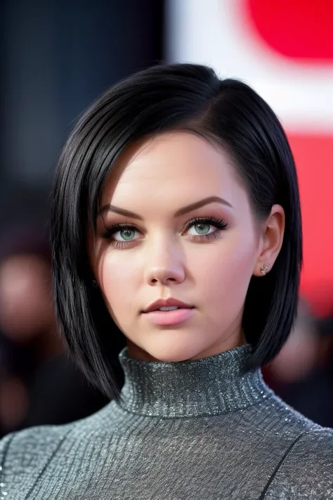 a photo of m3l1ss4cl4rk3, a woman (wearing a turtleneck jumper), on a premiere movie event, standing on the red carpet, (focus on face:1.2), (masterpiece:1.2), (photorealistic:1.2), (bokeh), (best quality), (detailed skin:1.2), (intricate details), (8k), (HDR), (cinematic lighting), (sharp focus), (close-up:1.2)