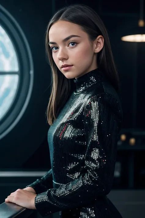 photo of J3z3b3lS0m3b0dy_HM-125, a woman, perfect hair, (modern photo), wearing long sleeve jumpsuit, 35mm short telephoto (analog, cinematic, film grain:1.3), Underwater City, Expansive underwater habitat with transparent domes, aquatic transport, and adapted tech., detailed eyes, professional pose, (epiCPhoto), (looking at viewer:1.1), (cinematic shot:1.3), (short style lighting), OverallDetail, SkinHairDetail