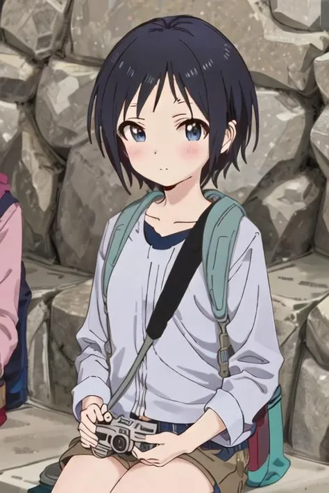 best quality, masterpiece, highres, solo, {kurosaki_honoka_encouragementofclimb:1.15}, black_hair, short_hair, blush, blue_eyes, closed_mouth