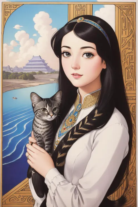 1girl, (stylized by Walter Percy Day:1.2) and (Fernand Khnopff:1.3) , landscape art, grand VRay, intricate details, (deep indigo theme:0.7) , Aerial View of a Cromulent Smiling ([Egyptian Mau Cat|jelly bean]:1.3) , Paradoxical The Forbidden City of China in background, lush nature and Tidal forces in background, Sunny, split diopter, Embarrassing, Orphism, Nostalgic lighting, F/14, Polychromatic, concept art, rich color, HDR, award winning