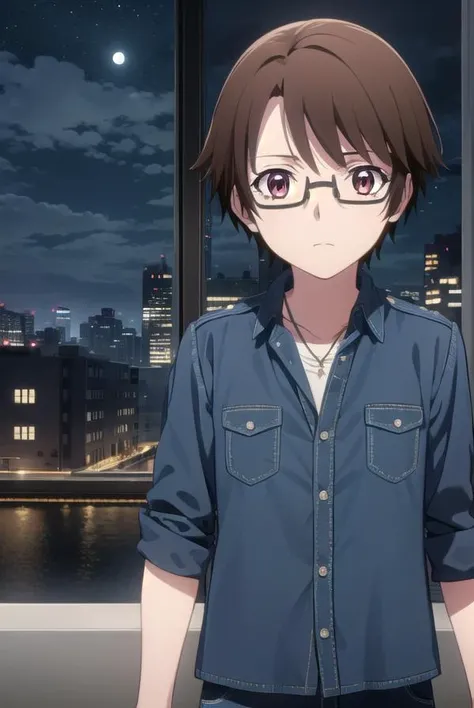 soutamizushino, <lora:souta mizushino s1-lora-nochekaiser:1>,
souta mizushino, brown hair, (brown eyes:1.3), male focus, glasses,
BREAK shirt, jewelry, necklace, uniform, pocket, pants, black pants,
BREAK outdoor, city, night, sky, buildings, moon, clouds,
BREAK looking at viewer, (cowboy shot:1.5),
BREAK <lyco:GoodHands-beta2:1>, (masterpiece:1.2), best quality, high resolution, unity 8k wallpaper, (illustration:0.8), (beautiful detailed eyes:1.6), extremely detailed face, perfect lighting, extremely detailed CG, (perfect hands, perfect anatomy),