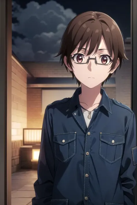 soutamizushino, <lora:souta mizushino s1-lora-nochekaiser:1>,
souta mizushino, brown hair, (brown eyes:1.3), male focus, glasses,
BREAK shirt, jewelry, necklace, uniform, pocket, pants, black pants,
BREAK outdoor, city, night, sky, buildings, moon, clouds,
BREAK looking at viewer, (cowboy shot:1.5),
BREAK <lyco:GoodHands-beta2:1>, (masterpiece:1.2), best quality, high resolution, unity 8k wallpaper, (illustration:0.8), (beautiful detailed eyes:1.6), extremely detailed face, perfect lighting, extremely detailed CG, (perfect hands, perfect anatomy),