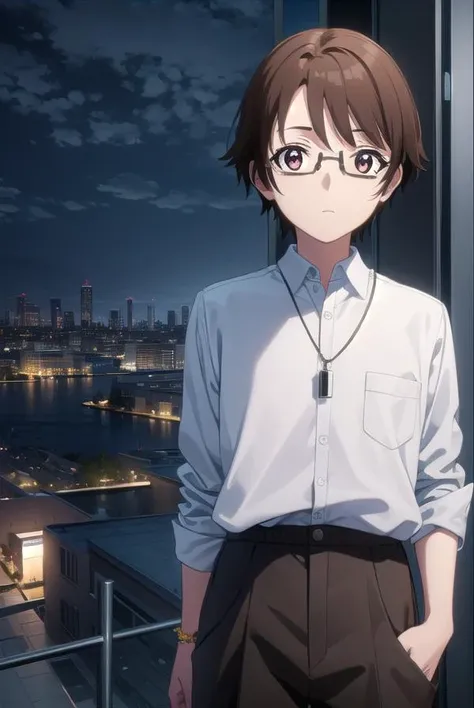 soutamizushino, <lora:souta mizushino s1-lora-nochekaiser:1>,
souta mizushino, brown hair, (brown eyes:1.3), male focus, glasses,
BREAK shirt, jewelry, necklace, uniform, pocket, pants, black pants,
BREAK outdoor, city, night, sky, buildings, moon, clouds,
BREAK looking at viewer, (cowboy shot:1.5),
BREAK <lyco:GoodHands-beta2:1>, (masterpiece:1.2), best quality, high resolution, unity 8k wallpaper, (illustration:0.8), (beautiful detailed eyes:1.6), extremely detailed face, perfect lighting, extremely detailed CG, (perfect hands, perfect anatomy),
