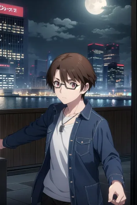 soutamizushino, <lora:souta mizushino s1-lora-nochekaiser:1>,
souta mizushino, brown hair, (brown eyes:1.3), male focus, glasses,
BREAK shirt, jewelry, necklace, uniform, pocket, pants, black pants,
BREAK outdoor, city, night, sky, buildings, moon, clouds,
BREAK looking at viewer, (cowboy shot:1.5),
BREAK <lyco:GoodHands-beta2:1>, (masterpiece:1.2), best quality, high resolution, unity 8k wallpaper, (illustration:0.8), (beautiful detailed eyes:1.6), extremely detailed face, perfect lighting, extremely detailed CG, (perfect hands, perfect anatomy),