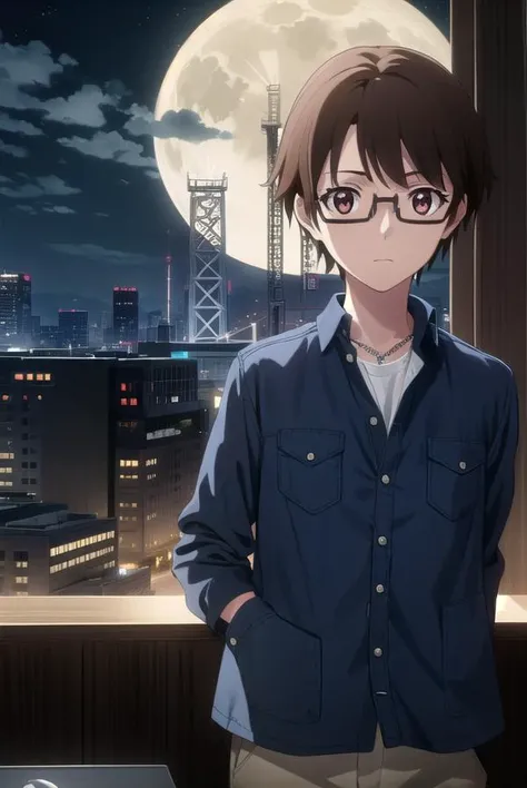 soutamizushino, <lora:souta mizushino s1-lora-nochekaiser:1>,
souta mizushino, brown hair, (brown eyes:1.3), male focus, glasses,
BREAK shirt, jewelry, necklace, uniform, pocket, pants, black pants,
BREAK outdoor, city, night, sky, buildings, moon, clouds,
BREAK looking at viewer, (cowboy shot:1.5),
BREAK <lyco:GoodHands-beta2:1>, (masterpiece:1.2), best quality, high resolution, unity 8k wallpaper, (illustration:0.8), (beautiful detailed eyes:1.6), extremely detailed face, perfect lighting, extremely detailed CG, (perfect hands, perfect anatomy),
