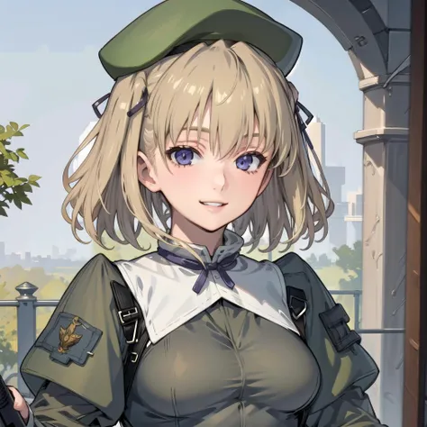 Anime girl in uniform holding a gun and looking at the camera - SeaArt AI