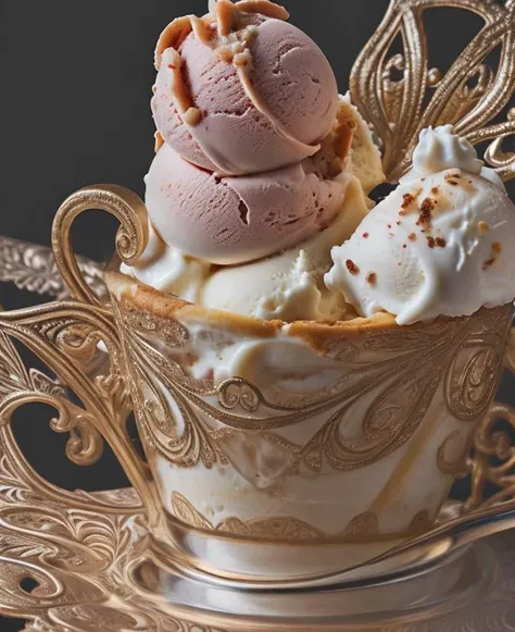 ice cream, intricate detail ,dark background , HD. Photography