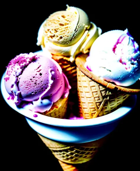 ice cream, intricate detail ,dark background , HD. Photography