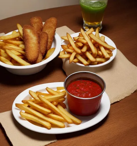 fries and milanesas  ,food , intricate detail ,dark background , HD. Photograph , in table((realism)), extremely high quality RAW photograph, ultra detailed photograph, sharp focus, high resolution, (detailed skin:1,3),high quality, film grain, Fujifilm XT3,Highly Detailed, movie, (Cinematic Photo:1.3) of (Realistic:1.3)