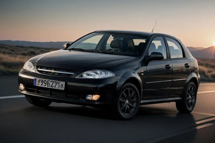 photo of a lachettihatch car, 8k uhd, high quality, road, sunset, motion blur, depth blur, cinematic, filmic image 4k, 8k with [George Miller's Mad Max style]. The image should be [ultra-realistic], with [high-resolution] captured in [natural light]. The lighting should create [soft shadows] and showcase the [raw] and [vibrant colors], volumetric dtx, depth blur, blurry background, bokeh, (motion blur:1.001)  <lora:lachettihatch:1>