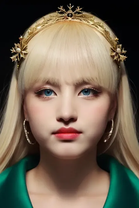a beautiful empress portrait, blonde hair, perfect blue eyes, with a brilliant, impossible striking big Christmas headpiece, clothes Santa robes, everything Christmas, snow, symmetrical, dramatic studio lighting, rococo, baroque, greens, asian, hyperrealism, closeup, D&D, fantasy, intricate, elegant, highly detailed, digital painting, artstation, octane render, 8k, concept art, matte, sharp focus
