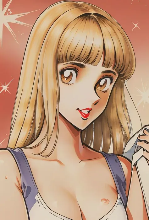 (masterpiece, best quality), 1girl, <lora:Kai_Himeko:0.8> Himeko, blonde hair, long hair, brown eyes, lipstick, big breasts, happy,