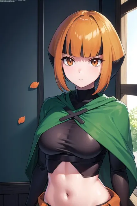 (masterpiece:1.2),(best quality:1.2),(masterpiece, best quality, ultra-high resolution), Jedi girl with short orange hair and an eye patch. Short tousled bright orange hair, intense green eyes (one covered by a black eye patch), fair skin. She wears a modern Jedi robe in shades of brown and beige.