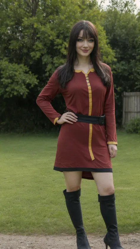 an 30yo woman, detailed face, looking at viewer, (full body shot:1.4), hdr, 8k, <lora:skin_slider_v10:1>, detailed eyes, <lora:egirlmakeupv1:0.5>, egirlmakeup, playful smirk, <lora:KonosubaCostumePackV1_5-000010:1>, mgmoutfit,