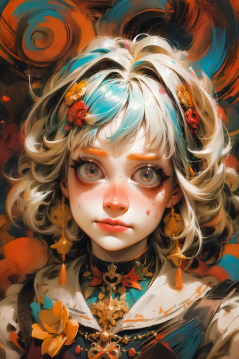 (abstract art:1.2), fractal art, psychedelic art, (style of Yuko Shimizu:1.1), red theme, dark theme, 1girl, Pinafore Dress, roses, hair ornament, somber expression, dark blue accent, masterpiece, best quality, ultra high res, award-winning art, highly detailed, beautiful, aesthetic, Inverted Bob with Fringe,((best quality, masterpiece, extreme details):1.2) ((detailed eyes, detailed face):1.2), egirlmakeup <lora:add_detail:1> <lora:egirlmakeup:0.7> <lora:backlight_slider_v10:1> <lora:skin_tone_slider_v1:-4> <lora:detail_slider_v4:2> <lora:eye_size_slider_v1:5> <lora:freckle_slider_v1:3> <lora:eyebrows_slider_v2:3>