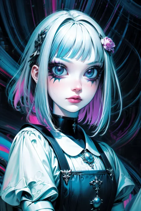(abstract art:1.2), fractal art, psychedelic art, (style of Yuko Shimizu:1.1), red theme, dark theme, 1girl, Pinafore Dress, roses, hair ornament, somber expression, dark blue accent, masterpiece, best quality, ultra high res, award-winning art, highly detailed, beautiful, aesthetic, Inverted Bob with Fringe,((best quality, masterpiece, extreme details):1.2) ((detailed eyes, detailed face):1.2), egirlmakeup <lora:add_detail:1> <lora:egirlmakeup:0.7> <lora:backlight_slider_v10:1> <lora:skin_tone_slider_v1:-4> <lora:detail_slider_v4:2> <lora:eye_size_slider_v1:5> <lora:freckle_slider_v1:3> <lora:eyebrows_slider_v2:3>