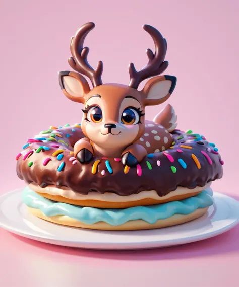 cute deer laying on a giant donut, 3dkitten, colorful dinner plate, multicolored background, bright
masterpiece,  high quality, soft lighting,
 <lora:unk_Kolors 3D Kitten Lora Trained_v1:0.7>
 emb_pony_Pony PDXL Negative Embeddings_HQ_v2