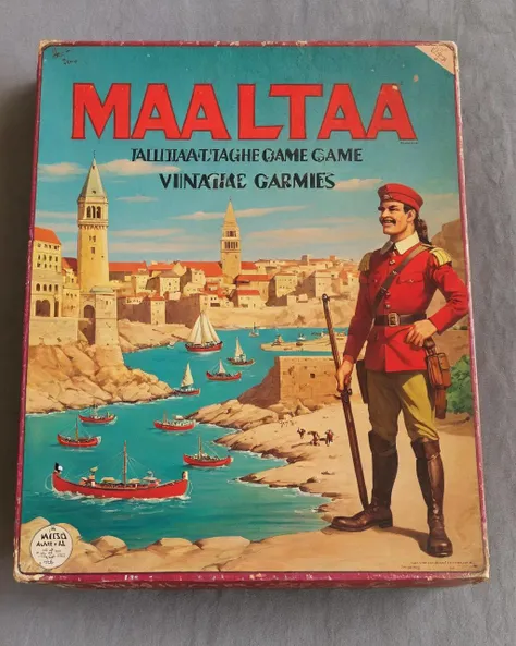 <lora:Wizards_Vintage_Board_Game:1> vintage board game box called "Malta"