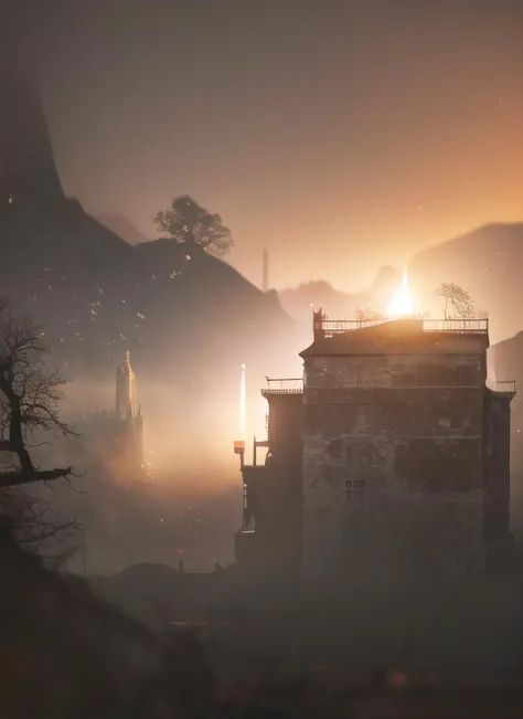 ((Best quality)), ((masterpiece)), ((realistic)), ((beautiful)), a High Angle Shot of Miyamoto Musashi from Fate Grand Order walking into the Red Moon Village in Shimousa. The village is shrouded in darkness, with only dim, eerie lights flickering in the distance. The atmosphere is filled with a sense of horror and foreboding, as if something ominous is lurking in the shadows. Musashi walks cautiously, her sword at the ready, her face a picture of determination despite the eerie surroundings. The details of the village, with its creepy houses, twisted trees, and eerie lights, are depicted with meticulous attention to detail, creating a sense of immersion in this haunting scene. The contrast between the darkness and the faint lights adds to the overall atmosphere, making the scene feel unsettling and mysterious. On eye level, scenic, masterpiece.<lora:miyamotoMusashiFate_v10:1>,bare shoulders, magatama, long hair, japanese clothes, ponytail, hair ornament, detached sleeves, asymmetrical hair, jewelry, earrings