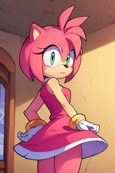 <lora:Sweet_CAT:0.8>,((masterpiece,best quality)), absurdres, red dress, <lora:AmyRose_v2_Retrain_R:1> amy rose, pink skin,
