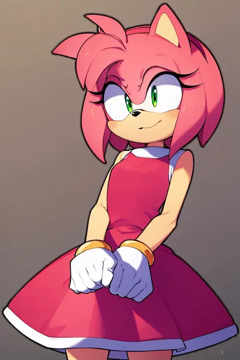 <lora:Sweet_CAT:0.8>,((masterpiece,best quality)), absurdres, red dress, <lora:AmyRose_v2_Retrain_R:1> amy rose, pink skin,