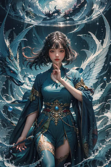 (absurdres, highres, ultra detailed)(masterpiece), (extremely intricate:1.3), (realistic),Cinematic Lighting,4k,(masterpiece),Dreamy,cinematic,Ukiyoe,((divine fantasy,Ethereal Fantasy,action lens,atmospheric,((Cloisonne,Gardens,xxTemplexx))))
1girl,solo male,hanfu,chinese clothes,blue dress,long dress,gonggongshi, water,Cast magic, cast water magic,water ball on the hand,Mythical beasts,upper body
 <lora:æ°´ç¥å±å·¥æ°Gonggongshi_V2.0:0.6>