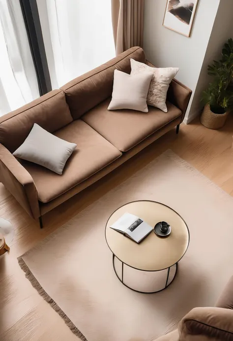 (masterpiece,best quality, ultra realistic,32k,RAW photo,detail skin, 8k uhd, dslr,high quality, film grain:1.5),
(bird-view:1.5),girlish living room, small room, Two-person sofa, Photo from directly above, plan of a house, brown sofa, white wall, birtd's eye view,
<lora:bird-view_v1:0.8>