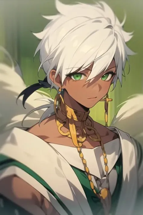 masterpiece, best quality, high quality, 1boy, solo, male focus, looking at viewer, upper body, <lora:sharrkan_amun-ra:0.70>, sharrkan_amun-ra, jewelry, white hair, green eyes, school uniform