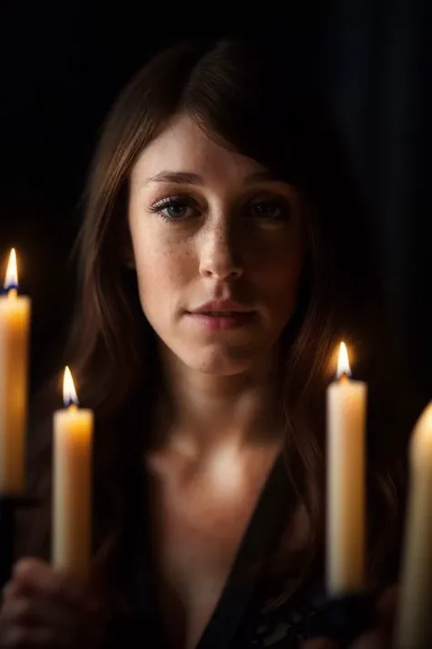 DEN_chad_SG,
in a dark room in (pitch black:1.2) amongst a (candle light vigil:1.2), (candles:1.1), (candle light:1.1), (pitch black room:1.2), (darkness:1.1), wearing a (sheer robe:1.1), robe, sheer, (lots of candles:1.2),
bokeh, f1.4, 40mm, photorealistic, raw, 8k, textured skin, skin pores, intricate details <lora:epi_noiseoffset2:1>, epiCRealism <lora:ClothingAdjuster3:-0.8>