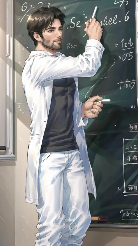 Gigachad, teacher, dynamic pose, (((white labcoat, ))), BREAK,
POVpizarra, <lyco:POVpizarra:0.7> BREAK,
((chalkboard, holding chalk)), E = mc2, BREAK, <lora:Gigachadv1:1>, masterpiece, best quality, hyperrealistic, extremely detailed, highly quality, 4k, sharp focus, professional photograph, sharp focus, award winning, cinematic lighting, octane render, unreal engine, volumetrics dtx, Wallpaper,