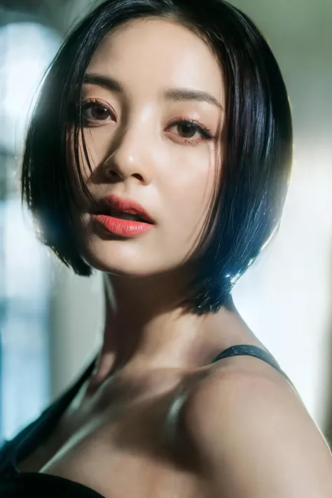 (masterpiece, best quality, beautiful quality, photorealistic, detailed lighting, extremely detailed skin, extremely detailed hair, shadows, 8k, a picture of a woman, forehead, very black hair, bob_cut, upper body, 1girl, fcPortrait:1.2), <lora:add_detail:1>, <lora:jihyotwicelora:0.9>, jihyotwicelora