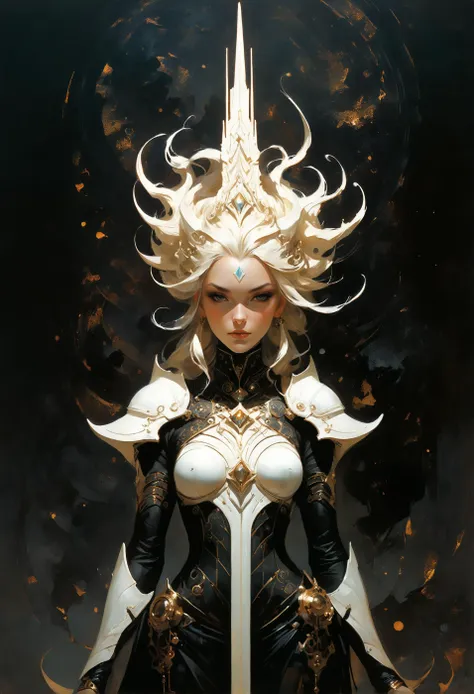 otherworldly astral dark queen, scifi, Greg Tocchini, bold lines, hyper detailed, (intricate details, masterpiece, best quality:1.2), black and ivory hue, looking at viewer, dynamic pose, in the style of nicola samori <lora:add-detail-xl:1> <lora:xl_more_art-full_v1:0.7> <lora:sdxl/nicola_samori_dark_art_style:0.5> <lora:looking_at_viewer:1.2>