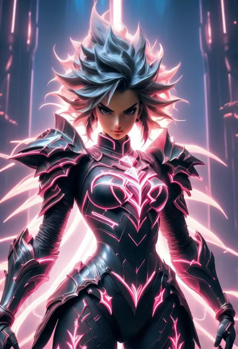 ArMaX, 1girl, dual wielding, Witchcraft sword, Neon Armor, (((beautiful, symmetrical eyes, symmetrical face, over-shoulder view, magical background fantasy, beautiful, masterpiece, extremely highly detailed, focused flash photo, amazing quality, best quality, hyper detailed, ultra detailed, HDR, UHD, perfect anatomy, depth of field, dramatic light, detailed atmosphere, volumetric light, high resolution, 8k, highly detailed, photorealistic, dramatic lighting, high quality, exquisite details, delicate atmospheres, intricate details, highly detailed textures))).
