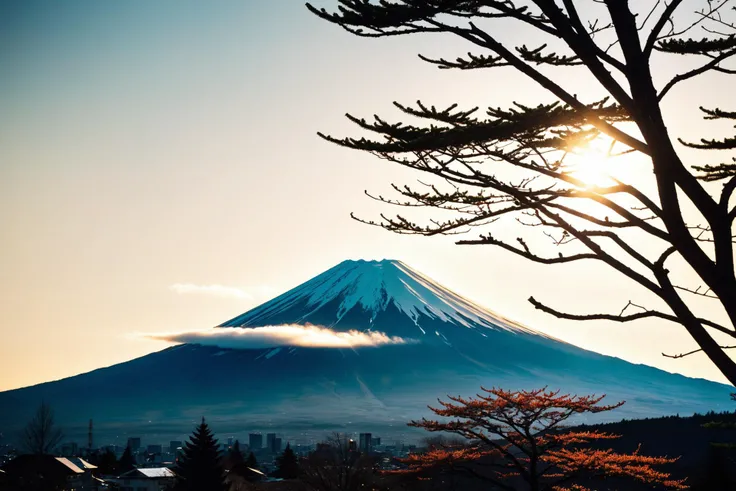 sun over fuji, SK_ANALOGFILM, ziprealism, lens flare, analog_film_artefacts, (masterpiece:1.2), best quality, <lora:EnvyBetterHiresFixXL01:1>, (high detailed skin:1.2), 8k uhd, dslr, soft lighting, high quality, film grain, Fujifilm XT3
