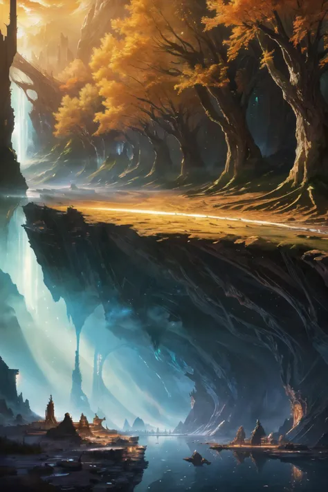 elden ring style, epic landscape, above and below, csu, cross-section, from side, fantasy landscape , masterpiece, best quality, CG, wallpaper, HDR, high quality, high-definition, extremely detailed
a golden tree, tree hollow, branches, golden falling leaves, no humans,
underground, roots, burrow, cave, darkness, corruption, rot, (too many ants), fish, (mud, stagnant water), dimly lit, subterranean lake, underwater river, 