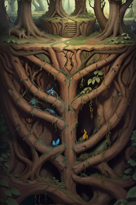 <lora:crosssectionunderground:0.7>, csu, underground, cross-section, from side, thornwind vale, thorny vines, mystical creatures, verdant wilderness || masterpiece, 8k, high resolution, shallow depth of field, sharp focus