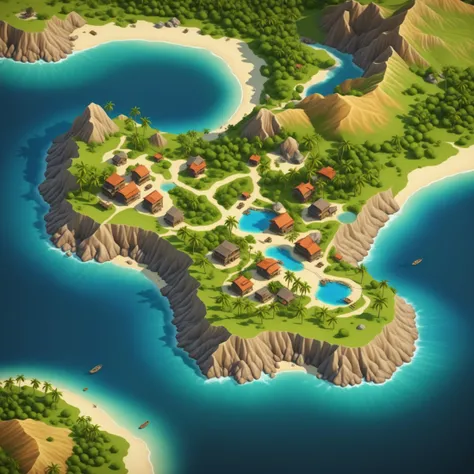 colored map of uninhabited island, fantasy world, isometric map, csu, city, lake, mountain, sea beach, palm trees,
absurdres, detailed, realistic render,
<lora:CSU_SDXL_test1:0.5>