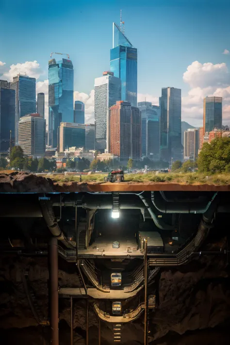 csu, elden ring style, cross-section, from side, national geographic, RAW, analog style, film grain, 8k hdr, dslr,4k, deep focus, masterpiece, award winning photo, analog style photo, film grain, Fujifilm XT3,  8k hdr, dslr , 
modern city, blue sky, skyscrapers, roads, cars, trucks, many people, ,  csu, elden ring style, cross-section, from side, national geographic, RAW, analog style, film grain, 8k hdr, dslr,4k, deep focus, masterpiece, award winning photo, analog style photo, film grain, Fujifilm XT3,  8k hdr, dslr , 
underground, dimly lit, caves, subway, sewers, basement, <lora:Cross_section_underground-v1:1>