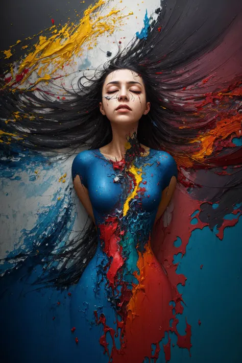 the concept of letting go, freedom, liberation, high contrast, deep, sad, meaningful, paint, abstract, tearing free, guilt, intimate composition, roiling, vortices, melding