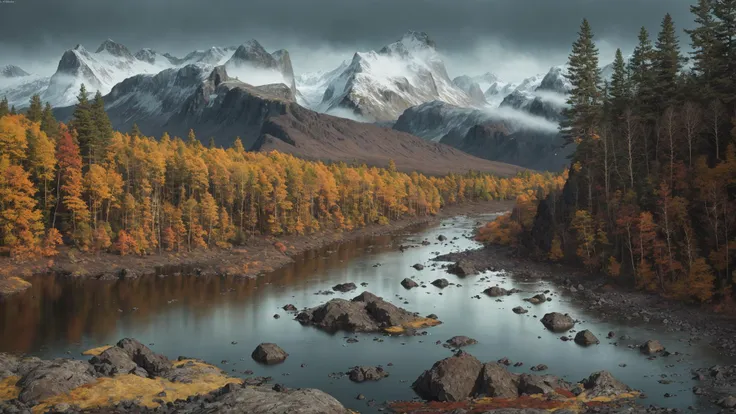 fujifilm, iso 800, desktop wallpaper, detail, landscape, muted tones, nordic, rule of thirds, chromatic abberation, film grain, wilderness, slate and bone atmosphere, fractured, terragen, lowlands, forest, wide river rapids, striation, erosion, rain shadows, rocky outcrops, atmospheric haze, ruptured, low camera angle