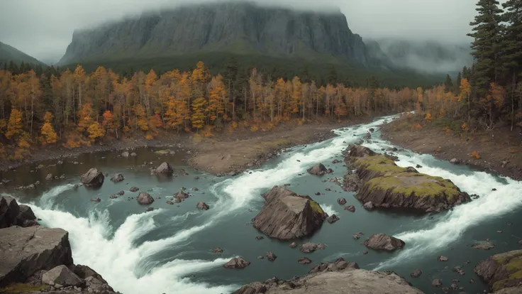 fujifilm, iso 800, desktop wallpaper, detail, landscape, muted tones, nordic, rule of thirds, chromatic abberation, film grain, wilderness, slate and bone atmosphere, fractured, terragen, lowlands, forest, wide river rapids, striation, erosion, rain shadows, rocky outcrops, atmospheric haze, ruptured, low camera angle