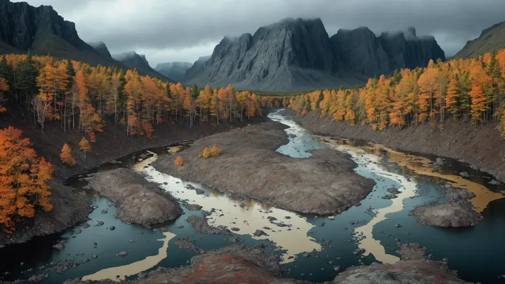 fujifilm, iso 800, desktop wallpaper, detail, landscape, muted tones, nordic, rule of thirds, chromatic abberation, film grain, wilderness, slate and bone atmosphere, fractured, terragen, lowlands, forest, wide river rapids, striation, erosion, rain shadows, rocky outcrops, atmospheric haze, ruptured, low camera angle