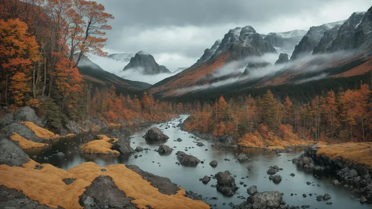 fujifilm, iso 800, desktop wallpaper, detail, landscape, muted tones, nordic, rule of thirds, chromatic abberation, film grain, wilderness, slate and bone atmosphere, fractured, terragen, lowlands, forest, wide river rapids, striation, erosion, rain shadows, rocky outcrops, atmospheric haze, ruptured, low camera angle