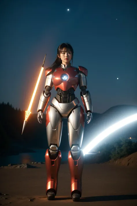 1girl, studio Painting, best quality, establishing shot of a [Lo-Fi:Awe-Inspiring:19] Shimmering large Bavarian (Female [Robot|Redguard]:1.3) , the Robot is Acting in a movie, she is Standing at a South Korea, she is feeling very insecure, the Robot is dressed in a [Fluid|Stressed] Green Roma Garment elegant outfit that was made by Warner Brothers, It is very dark white and copper, the Robot has Mongolian hair, electric red highlights, the Robot has a Injured Japanese Maroon Cybernetics, Collar, warm lake and Globular cluster in background, at Nighttime, deep focus, Angry, Stonepunk, Nostalgic lighting, Depth of field 100mm, Mono Color, key visual, hearthstone artwork, skin pores, detailed face, contest winner, unreal engine, attractive