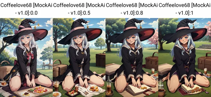 (masterpiece, best quality),  intricate details,
1girl,  <lora:Elaina_TV_v17.7:0.8> elaina \(majo no tabitabi\), witch hat, robes, 
outdoors, picnic, tree, grass, happy, 
 <lora:Coffeelove68 [MockAi - v1.0]:0.0> coffeelove68, thick lineart, soft lineart,