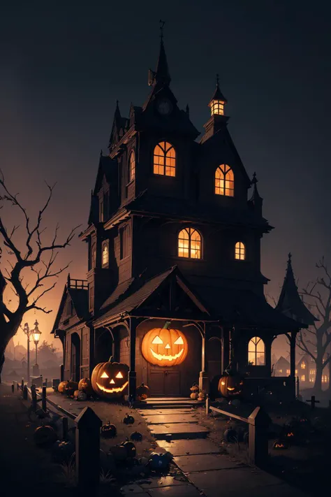 ((masterpiece)), (best quality), official art, extremely detailed CG, unity 8k wallpaper, ultra detailed,
Adorable, Cute Halloween themed Landscape, high contrast, Halloween decorations, playful, whimsical, Halloween elements,