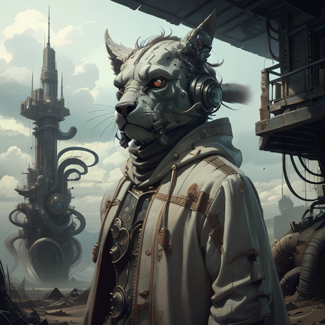 <lora:Fancy animal portraits v2:1>, trippy, psychedelic, colorful, 2d, anime, detailed, illustration, intricate, <lora:add_detail_realistic:1>, <lora:sharpen-soften:-0.5>, solo, half shot, looking away, detailed background, detailed face, (<lora:WindTech:0.6> scifi, pipes, windtech theme:1.1), smoke-mage, sinister expression, , rebel, hooded spellcaster robes, (obscured by clouds of Jet Black dust:1.1), luminescent ghostly smoke, dynamic pose, casting spell, conjuring smoke, magical fumes, floating dust particles, magical sigils, desolate wasteland in background, cinematic atmosphere,